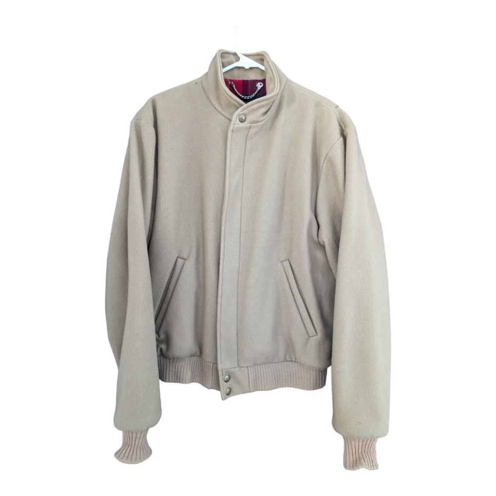 VTG Woolrich Bomber Jacket Mens Small Wool Crop Chore Coat Tan Camel Full Zip
